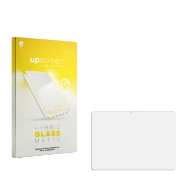 Vorderseite einer Produktverpackung mit dem Markenlogo upscreen. Daneben ist der zugehörige Displayschutz.