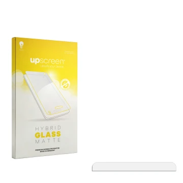 Vorderseite einer Produktverpackung mit dem Markenlogo upscreen. Daneben ist der zugehörige Displayschutz.