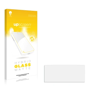 Vorderseite einer Produktverpackung mit dem Markenlogo upscreen. Daneben ist der zugehörige Displayschutz.