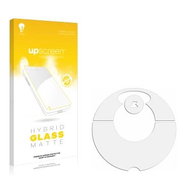 Vorderseite einer Produktverpackung mit dem Markenlogo upscreen. Daneben ist der zugehörige Displayschutz.