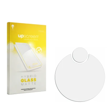 Vorderseite einer Produktverpackung mit dem Markenlogo upscreen. Daneben ist der zugehörige Displayschutz.