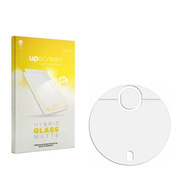 Vorderseite einer Produktverpackung mit dem Markenlogo upscreen. Daneben ist der zugehörige Displayschutz.