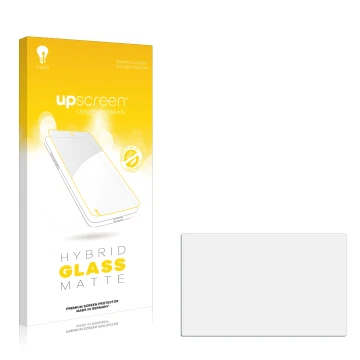 Vorderseite einer Produktverpackung mit dem Markenlogo upscreen. Daneben ist der zugehörige Displayschutz.