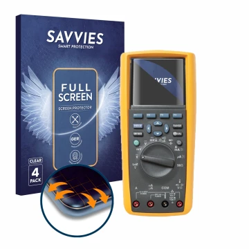 Vorderseite einer Produktverpackung mit dem Markenlogo Savvies. Daneben ist das Gerät Fluke MultiMeter 289 mit dem zugehörigen