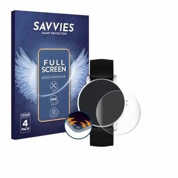 Vorderseite einer Produktverpackung mit dem Markenlogo Savvies. Daneben ist das Gerät Nokia Activité Steel HR (36 mm) mit dem 