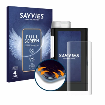 Vorderseite einer Produktverpackung mit dem Markenlogo Savvies. Daneben ist das Gerät Mylife YpsoPump mit dem zugehörigen Disp