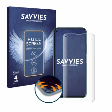 Vorderseite einer Produktverpackung mit dem Markenlogo Savvies. Daneben ist das Gerät Honor 20 Pro mit dem zugehörigen Display