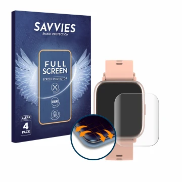 Vorderseite einer Produktverpackung mit dem Markenlogo Savvies. Daneben ist das Gerät Denver SW-161 mit dem zugehörigen Displa