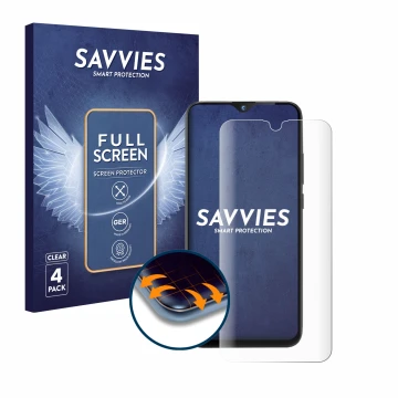 Vorderseite einer Produktverpackung mit dem Markenlogo Savvies. Daneben ist das Gerät Gigaset GS290 mit dem zugehörigen Displa