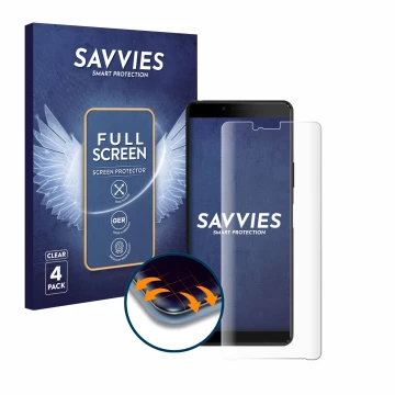 Vorderseite einer Produktverpackung mit dem Markenlogo Savvies. Daneben ist das Gerät Sony Xperia 10 II mit dem zugehörigen Di