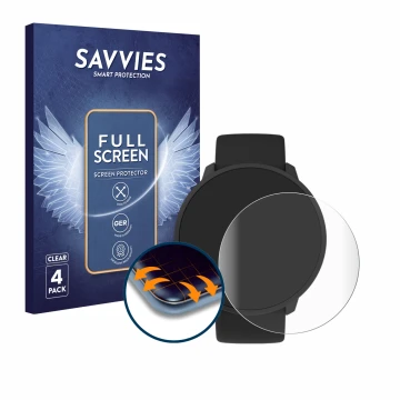 Vorderseite einer Produktverpackung mit dem Markenlogo Savvies. Daneben ist das Gerät Polar Unite mit dem zugehörigen Displays