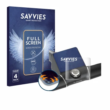 Vorderseite einer Produktverpackung mit dem Markenlogo Savvies. Daneben ist das Gerät Motocaddy M5 GPS Electric Trolley mit de