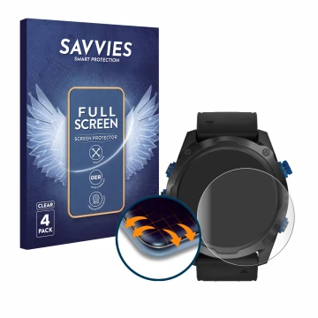 Vorderseite einer Produktverpackung mit dem Markenlogo Savvies. Daneben ist das Gerät Garmin Descent Mk2i mit dem zugehörigen 
