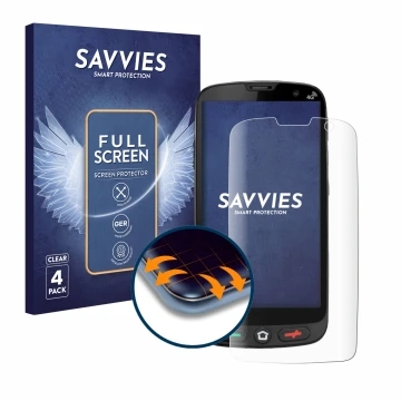 Vorderseite einer Produktverpackung mit dem Markenlogo Savvies. Daneben ist das Gerät Brondi Amico XS mit dem zugehörigen Disp