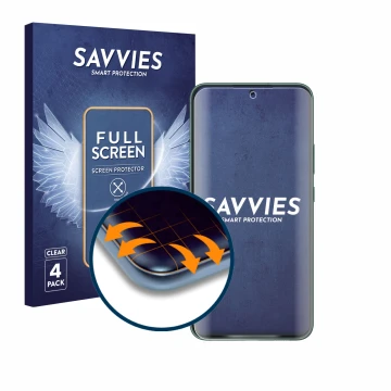 Vorderseite einer Produktverpackung mit dem Markenlogo Savvies. Daneben ist das Gerät Samsung Galaxy S22 Plus 5G mit dem zugeh