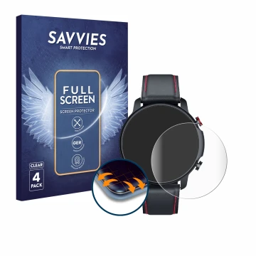 Vorderseite einer Produktverpackung mit dem Markenlogo Savvies. Daneben ist das Gerät Motsfit C18b mit dem zugehörigen Display