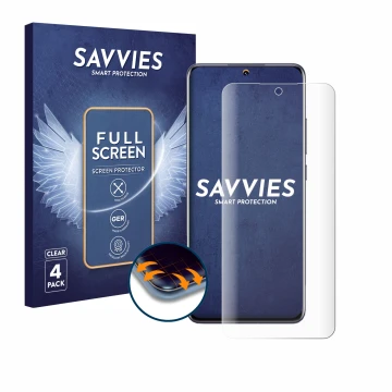 Vorderseite einer Produktverpackung mit dem Markenlogo Savvies. Daneben ist das Gerät Xiaomi 12X mit dem zugehörigen Displaysc