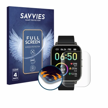 Vorderseite einer Produktverpackung mit dem Markenlogo Savvies. Daneben ist das Gerät Motast P32 mit dem zugehörigen Displaysc