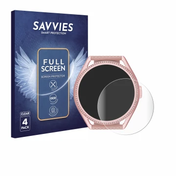 Vorderseite einer Produktverpackung mit dem Markenlogo Savvies. Daneben ist das Gerät Michael Kors Access MKGO Gen 5E MKT 5116