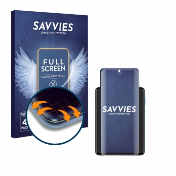 Vorderseite einer Produktverpackung mit dem Markenlogo Savvies. Daneben ist das Gerät Motorola Moto G42 mit dem zugehörigen Di