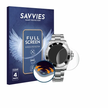 Vorderseite einer Produktverpackung mit dem Markenlogo Savvies. Daneben ist das Gerät Rolex Sea-Dweller Deepsea (44 mm) mit de