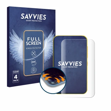 Vorderseite einer Produktverpackung mit dem Markenlogo Savvies. Daneben ist das Gerät Timmkoo Q5 mit dem zugehörigen Displaysc