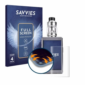 Vorderseite einer Produktverpackung mit dem Markenlogo Savvies. Daneben ist das Gerät GeekVape T200 mit dem zugehörigen Displa