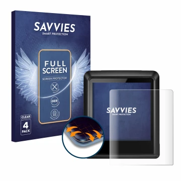 Vorderseite einer Produktverpackung mit dem Markenlogo Savvies. Daneben ist das Gerät Bosch Intuvia 100 mit dem zugehörigen Di