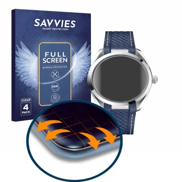 Vorderseite einer Produktverpackung mit dem Markenlogo Savvies. Daneben ist das Gerät Omega Seamaster AQUA TERRA 150 M (41mm) 