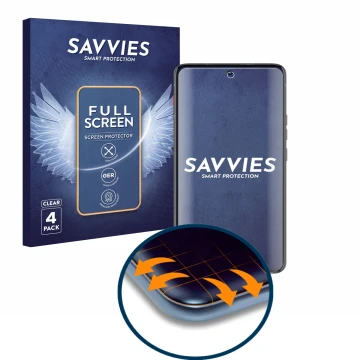 Vorderseite einer Produktverpackung mit dem Markenlogo Savvies. Daneben ist das Gerät Motorola ThinkPhone mit dem zugehörigen 