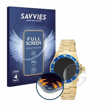 Vorderseite einer Produktverpackung mit dem Markenlogo Savvies. Daneben ist das Gerät Invicta Pro Diver 8930OB (40mm) mit dem 