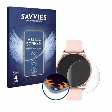 Vorderseite einer Produktverpackung mit dem Markenlogo Savvies. Daneben ist das Gerät Levowatch F2 mit dem zugehörigen Display