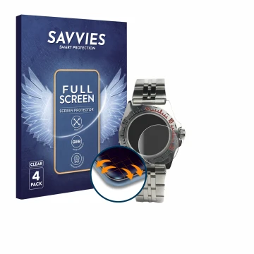 Vorderseite einer Produktverpackung mit dem Markenlogo Savvies. Daneben ist das Gerät Vostok Amphibian Klassik 110647 mit dem 
