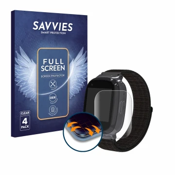 Vorderseite einer Produktverpackung mit dem Markenlogo Savvies. Daneben ist das Gerät Pthtechus 4G GPS T30 mit dem zugehörigen