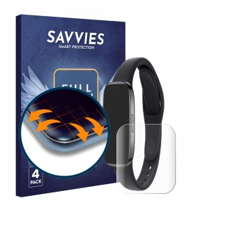 Vorderseite einer Produktverpackung mit dem Markenlogo Savvies. Daneben ist das Gerät Xiaomi Redmi Watch 3 mit dem zugehörigen