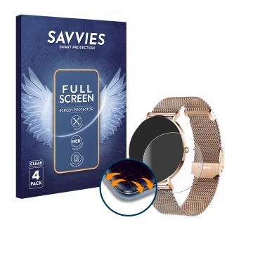 Vorderseite einer Produktverpackung mit dem Markenlogo Savvies. Daneben ist das Gerät Xcoast X-Watch Siona 2 mit dem zugehörig