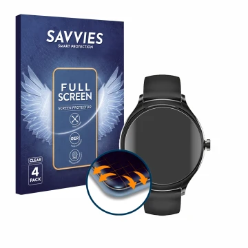 Vorderseite einer Produktverpackung mit dem Markenlogo Savvies. Daneben ist das Gerät Pireware Harmony 4 mit dem zugehörigen D