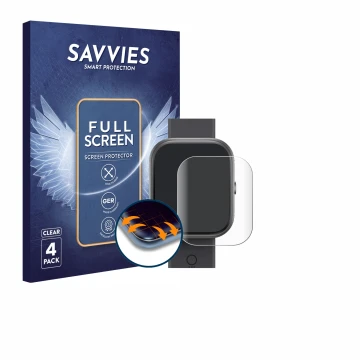 Vorderseite einer Produktverpackung mit dem Markenlogo Savvies. Daneben ist das Gerät Nothing CMF Watch Pro mit dem zugehörige