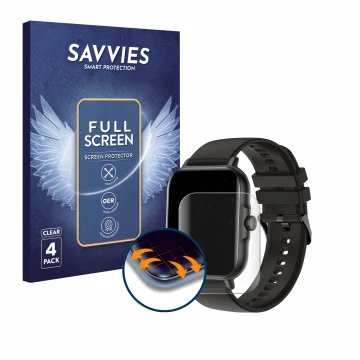 Vorderseite einer Produktverpackung mit dem Markenlogo Savvies. Daneben ist das Gerät AcclaFit KM13 1.83
