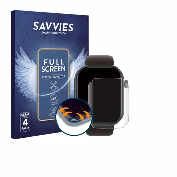 Vorderseite einer Produktverpackung mit dem Markenlogo Savvies. Daneben ist das Gerät Smartwatch IDW15 1.8