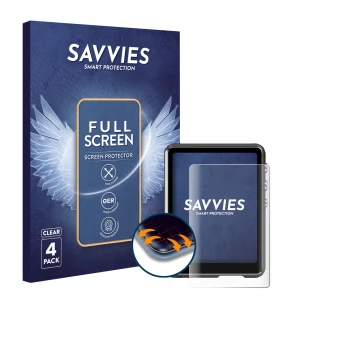 Vorderseite einer Produktverpackung mit dem Markenlogo Savvies. Daneben ist das Gerät Mechen M3 mit dem zugehörigen Displaysch