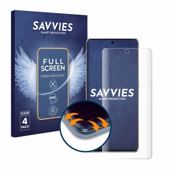 Vorderseite einer Produktverpackung mit dem Markenlogo Savvies. Daneben ist das Gerät Oppo Find X7 Ultra mit dem zugehörigen D