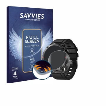 Vorderseite einer Produktverpackung mit dem Markenlogo Savvies. Daneben ist das Gerät LIGE Smartwatch 1.6