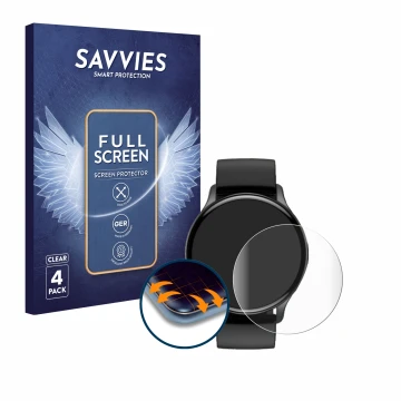 Vorderseite einer Produktverpackung mit dem Markenlogo Savvies. Daneben ist das Gerät Sross Smartwatch 1.43