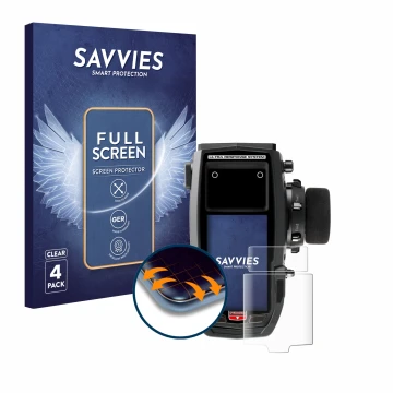 Vorderseite einer Produktverpackung mit dem Markenlogo Savvies. Daneben ist das Gerät Sanwa M17 mit dem zugehörigen Displaysch