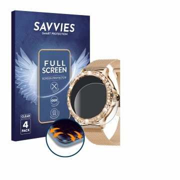 Vorderseite einer Produktverpackung mit dem Markenlogo Savvies. Daneben ist das Gerät walkbee Smartwatch 1.3