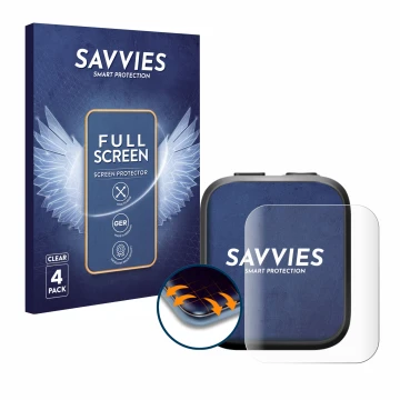 Vorderseite einer Produktverpackung mit dem Markenlogo Savvies. Daneben ist das Gerät Insta360 GPS preview remote mit dem zuge