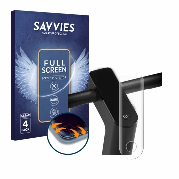 Vorderseite einer Produktverpackung mit dem Markenlogo Savvies. Daneben ist das Gerät Xiaomi Mi 4 Pro (2. Gen.) mit dem zugehö