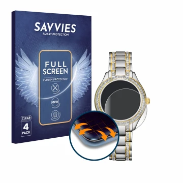 Vorderseite einer Produktverpackung mit dem Markenlogo Savvies. Daneben ist das Gerät Citizen Eco Drive FE1234-50L mit dem zug