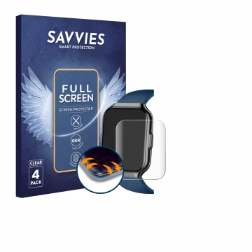 Vorderseite einer Produktverpackung mit dem Markenlogo Savvies. Daneben ist das Gerät QCOQ P98 1.96